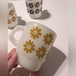 Anchor Hocking Floral Mugs - Brown and Yellow